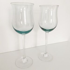 Vintage Turquoise Tulip Wine Glass Set - Set of 2